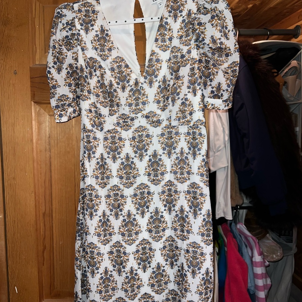 Express White And Brown Patterned Long Sleeve Dre… - image 3